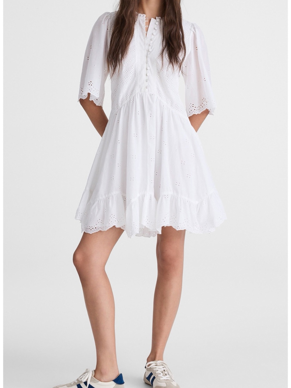 NWT Madewell Eyelet Flutter Sleeve Cotton Mini Dress White Size 4 Cottagecore